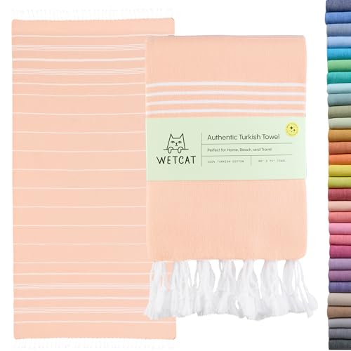 WETCAT Turkish Beach Towel Oversized (38"x71") 100% Turkish Cotton, Made in Turkey - Sand Free, Extra Large, Ultra Soft, Quick Drying, Compact & Lightweight for Travel - Peach - Image 1