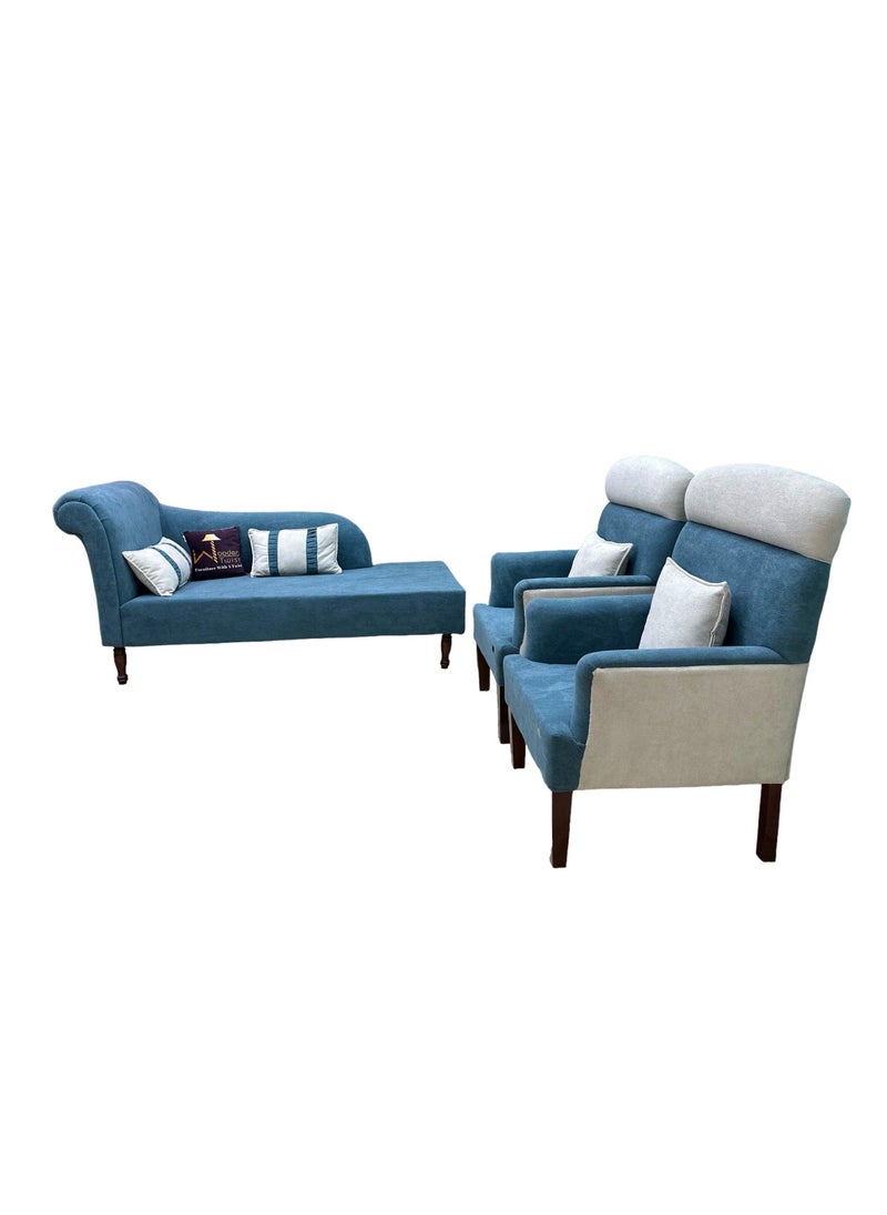Wooden Twist - Wooden Twist Home Decor Teak Wood Boucle Fabric Sofa Set 3+1+1 with 4 Cushions Elegant Living Room - Image 1