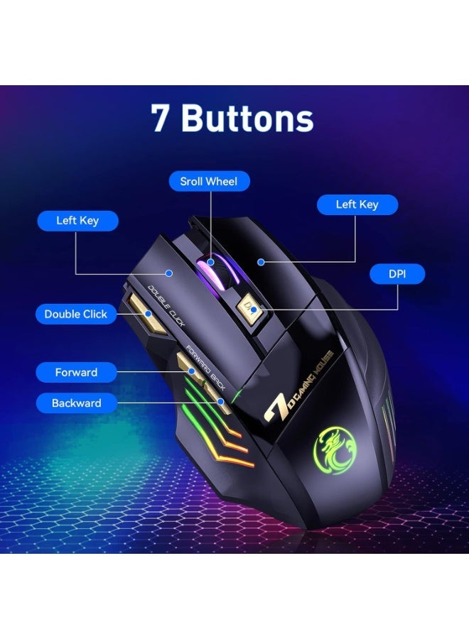 iMICE GW-X7 Wireless Gaming Mouse 3200 DPI – Rechargeable RGB Mouse with 2.4GHz Connection, Ergonomic Design & 7D Buttons for Gaming & Laptop - Image 4
