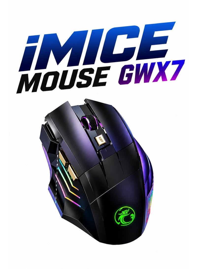 iMICE GW-X7 Wireless Gaming Mouse 3200 DPI – Rechargeable RGB Mouse with 2.4GHz Connection, Ergonomic Design & 7D Buttons for Gaming & Laptop - Image 1