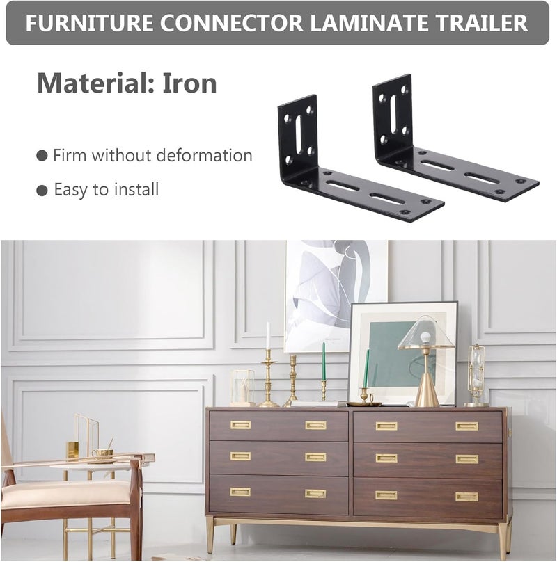 LABRIMP 4pcs L-Shaped Right Angle Cabinet Corner Brackets Furniture Accessories Thickened Wide Shelf Support Braces 120x60x40mm Black for Wood Shelves and Cabinets - Image 4