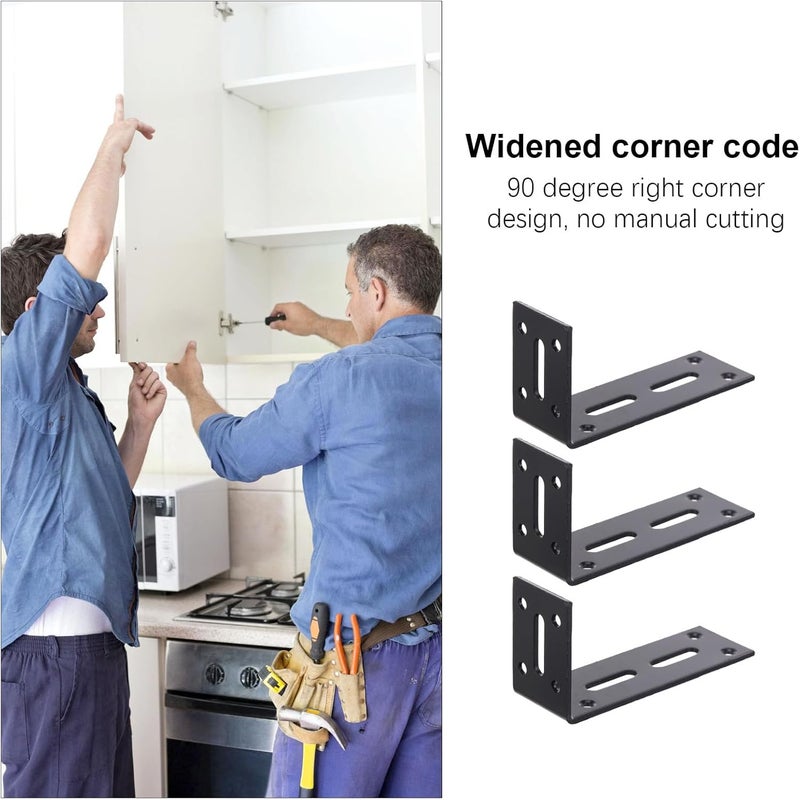 LABRIMP 4pcs L-Shaped Right Angle Cabinet Corner Brackets Furniture Accessories Thickened Wide Shelf Support Braces 120x60x40mm Black for Wood Shelves and Cabinets - Image 3
