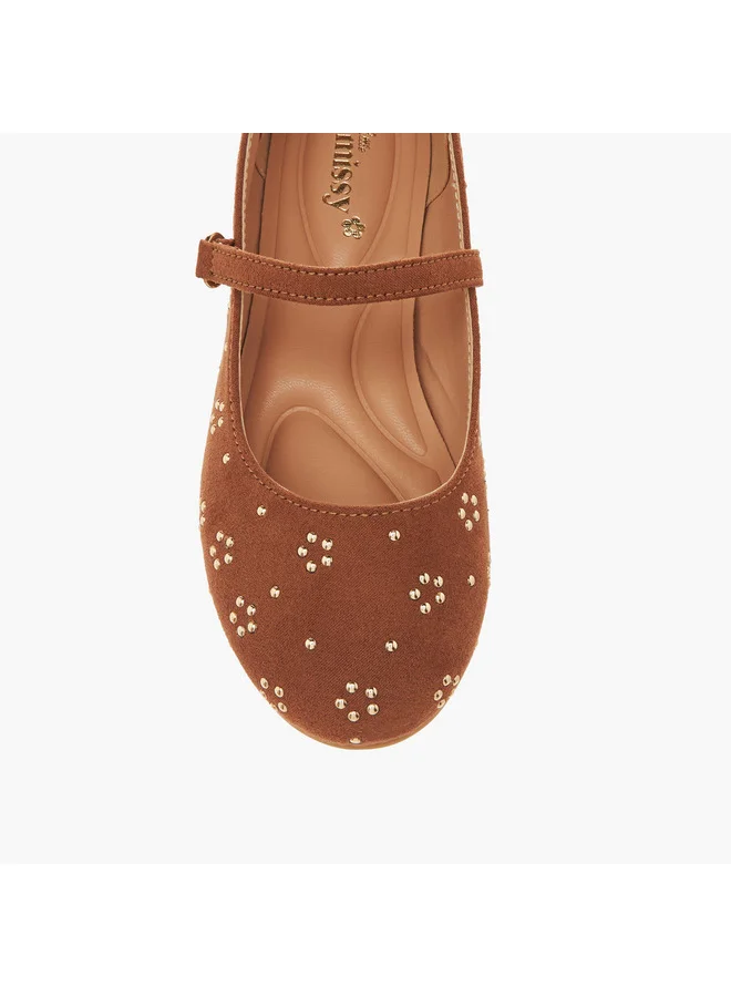 Little Missy Girls Embellished Ballerina Shoes with Hook and Loop Closure