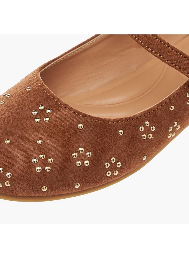 Little Missy Girls Embellished Ballerina Shoes with Hook and Loop Closure
