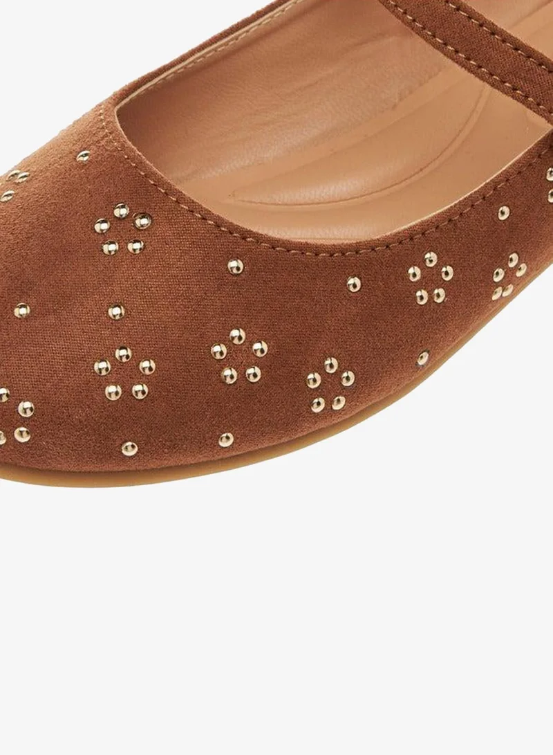Little Missy BROWN Girls Embellished Ballerina Shoes with Hook and Loop Closure for Women | Best Price UAE