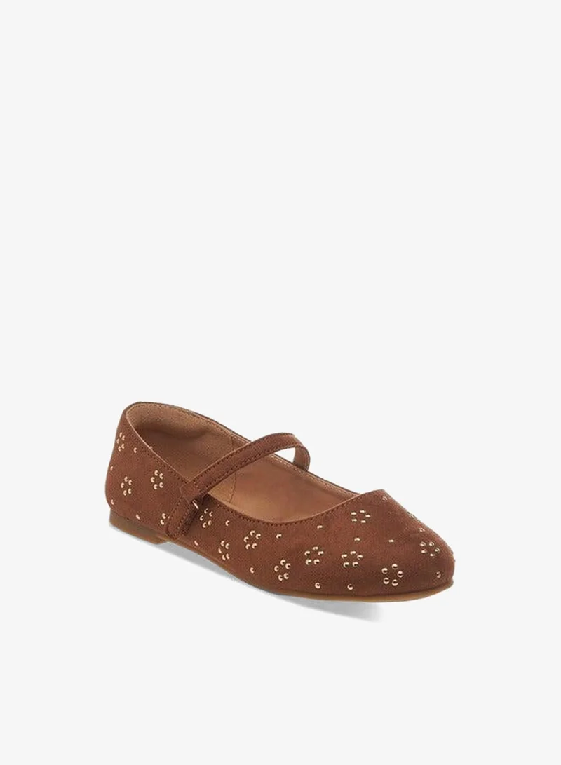 Little Missy BROWN Girls Embellished Ballerina Shoes with Hook and Loop Closure for Women | Best Price UAE