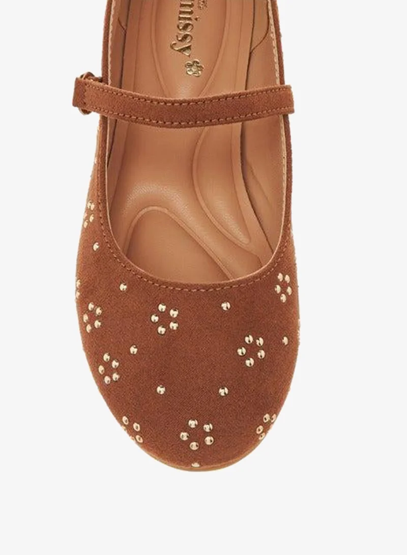 Little Missy BROWN Girls Embellished Ballerina Shoes with Hook and Loop Closure for Women | Best Price UAE
