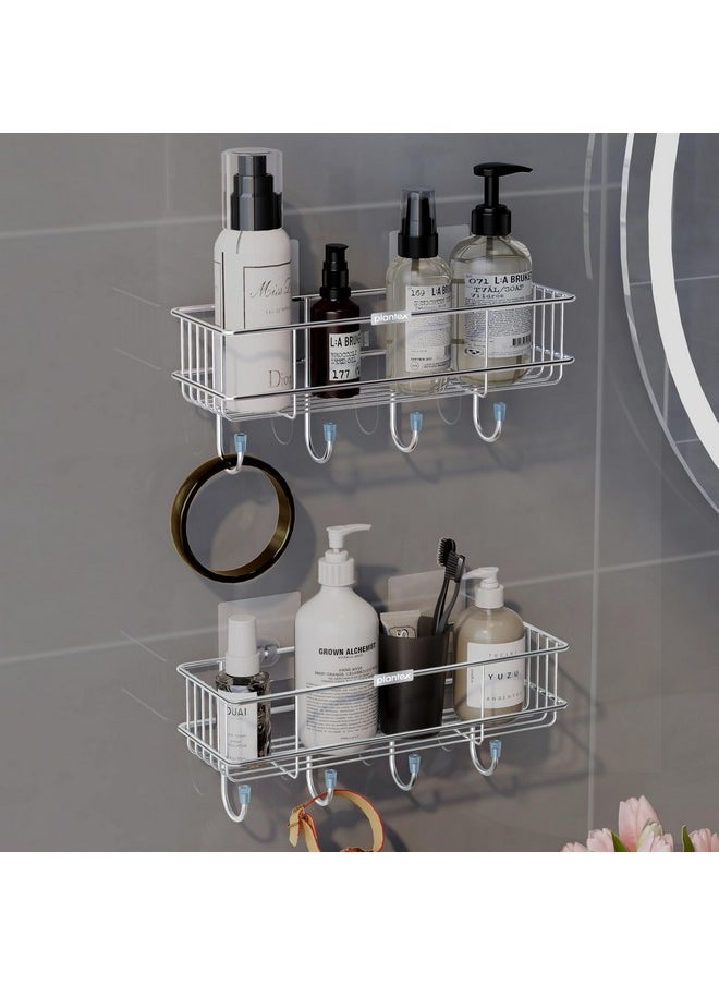 Plantex Stainless Steel Self-Adhesive Multipurpose Bathroom Shelf with Hooks/Towel Holder/Rack/Bathroom Accessories-Wall Mount - Pack of 2 (Chrome) - pzsku/Z141D0DB020EAB93CFE5CZ/45/_/1740118085/8df99552-1c0a-4619-acf0-c1485f9fdcd6