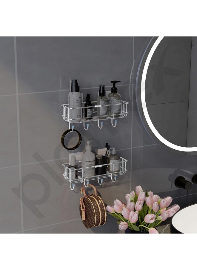 Plantex Stainless Steel Self-Adhesive Multipurpose Bathroom Shelf with Hooks/Towel Holder/Rack/Bathroom Accessories-Wall Mount - Pack of 2 (Chrome) - pzsku/Z141D0DB020EAB93CFE5CZ/45/_/1740118092/bd769df2-239b-483f-adea-644501cb6bb8