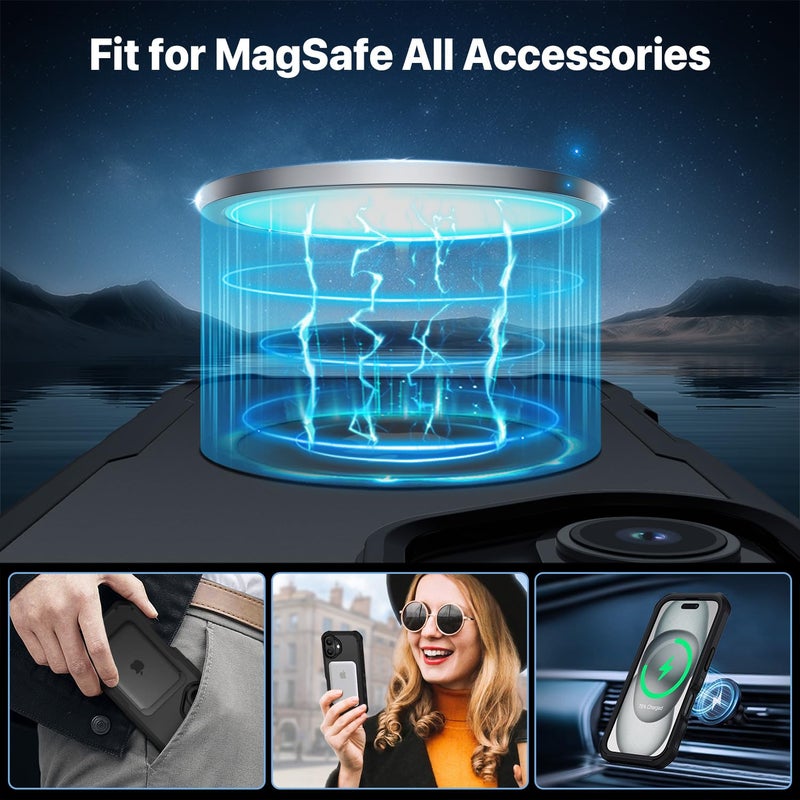 CENHUFO حافظة CENHUFO المغناطيسية للخصوصية لجهاز iPhone 16 [متوافقة مع Magsafe] حافظة هاتف كاملة الجسم مع واقي شاشة خصوصية زجاجي مقسى 9H وغطاء عدسة الكاميرا، واقي صدمات شفاف - أسود - Image 4