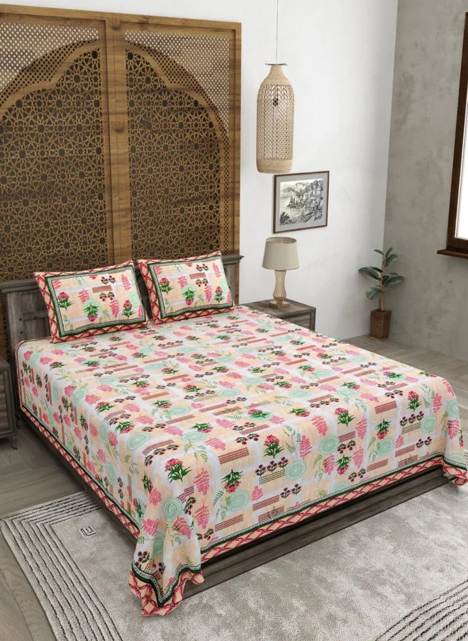 CLOTHOLOGY CLOTHOLOGY Pink Floral Printed Pure Cotton 180 TC King Bedsheet Set