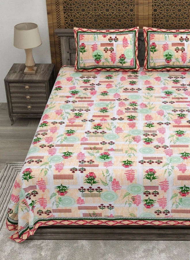 CLOTHOLOGY CLOTHOLOGY Pink Floral Printed Pure Cotton 180 TC King Bedsheet Set