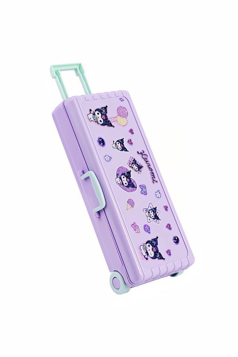 kuromi Pull-Along Double-Layer Pencil Case - Rolling School Trolley Box with Wheels & Waterproof ABS | 150g Lightweight Design - Image 2