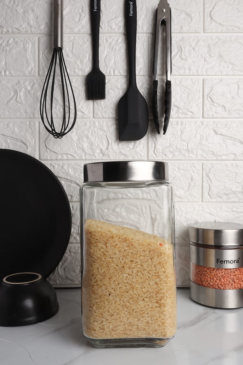 Femora Transperent Glass Jars for Kitchen| Kitchen Storage Jars| Glass Jars| 1 Year Warranty| Airtight| Jars for Snacks, Fry Food, Masala, Spice, Pickles, Cookies| 1950ml| Set of 1 - Image 1