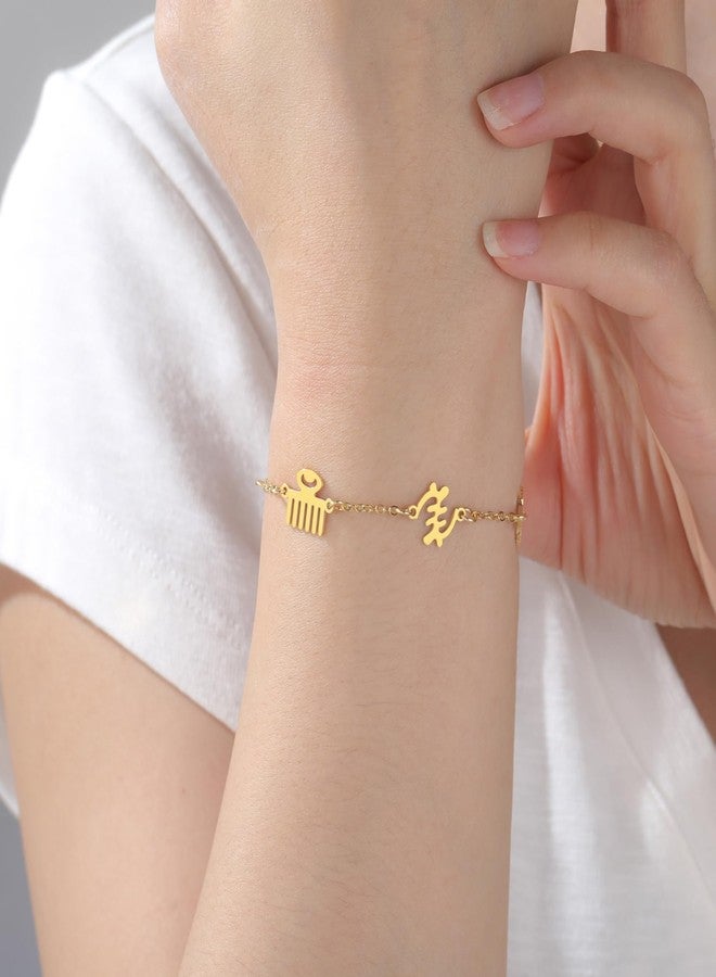 EUEAVAN African Wisdom Adinkra Symbols Bracelet Africa Map Anklet Egypt Amulet Adinkra Gye Nyame Ethnic Jewelry Country Pride Gift for Women Men (gold) - Image 2