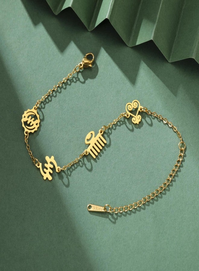 EUEAVAN African Wisdom Adinkra Symbols Bracelet Africa Map Anklet Egypt Amulet Adinkra Gye Nyame Ethnic Jewelry Country Pride Gift for Women Men (gold) - Image 4