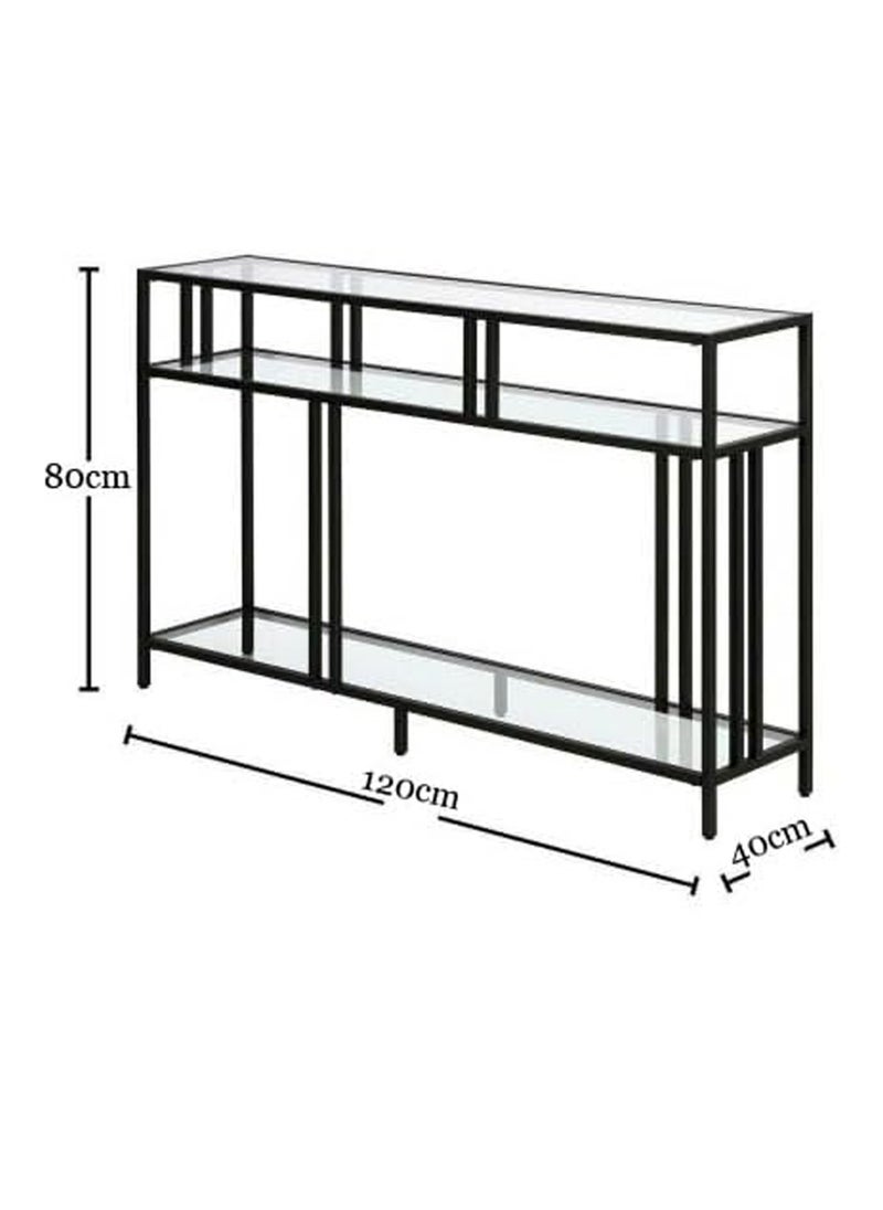 LINGWEI Console Table Glass Tv Stand with Storage Shelf Black 120x80x40cm  - Image 5