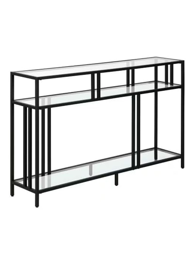 LINGWEI Console Table Glass Tv Stand with Storage Shelf Black 120x80x40cm  - Image 3