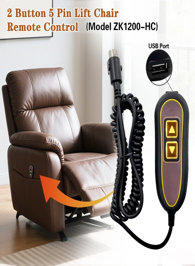 Kariwust 2 Button 5 Pin Remote ZK1200-HC Hand Control Replacement for Golden with USB and Backlight for Lift Chair Power Recliner - Image 2
