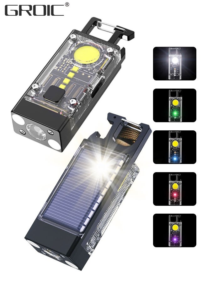 GROIC - LED Mini COB Flashlights Solar/Rechargeable Multi Function, 1000 High Lumen Super Bright 9 Light Modes Light Waterproof Portable Led Work Light, Pocket Light With Bottle Opener And Magnet Base - Image 1