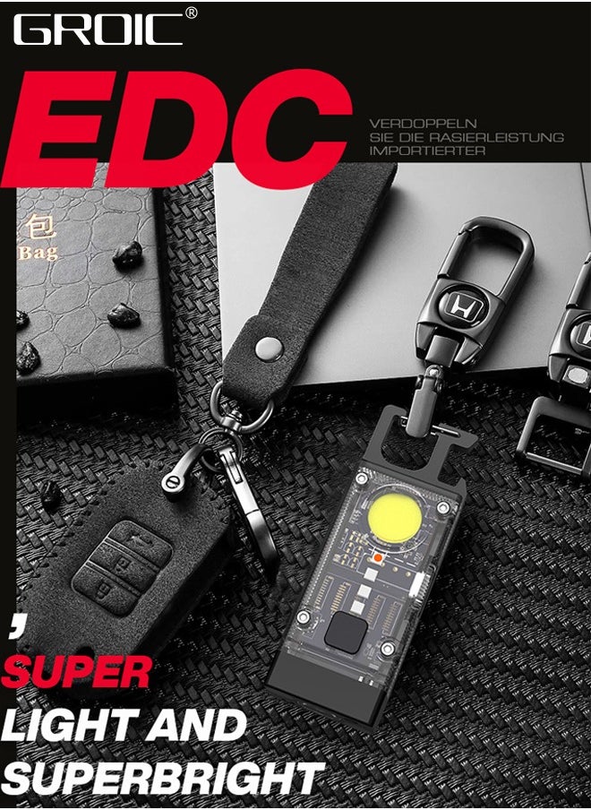 GROIC - LED Mini COB Flashlights Solar/Rechargeable Multi Function, 1000 High Lumen Super Bright 9 Light Modes Light Waterproof Portable Led Work Light, Pocket Light With Bottle Opener And Magnet Base - Image 1