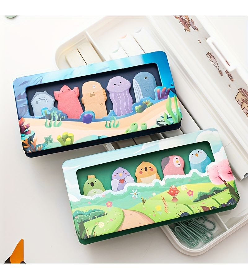 5 Pack Cute Animal Shaped Sticky Notes Adhesive Cartoon Decoration Message Label Stickers Office Note Markers Meow Star - Image 5