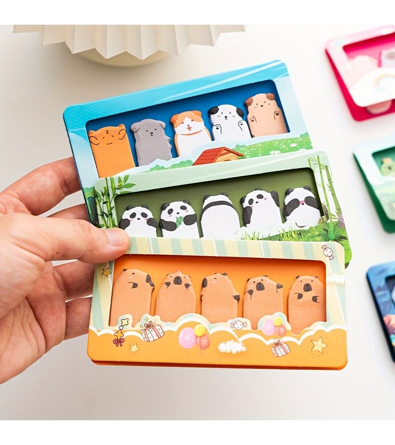 5 Pack Cute Animal Shaped Sticky Notes Adhesive Cartoon Decoration Message Label Stickers Office Note Markers Meow Star - Image 4