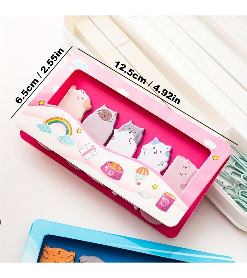 5 Pack Cute Animal Shaped Sticky Notes Adhesive Cartoon Decoration Message Label Stickers Office Note Markers Meow Star - Image 1