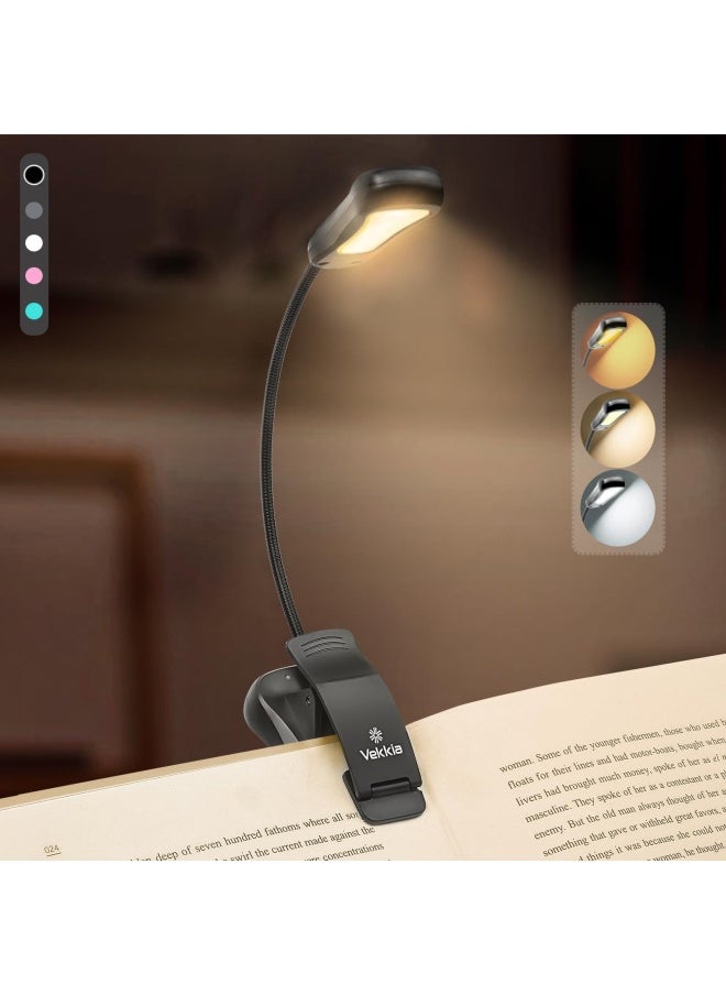 Vekkia - Vekkia Luminolite Rechargeable Book Light  Reading Lights For Books In Bed  3 Colortemperature   3 Brightness  Clip On Book  Up To 70 Hours Lighting  Great For Readers  Travel  Black - Image 1