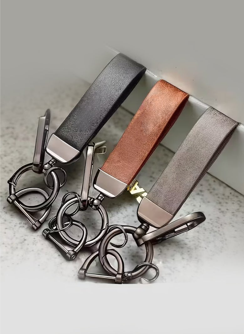 سلسلة مفاتيح سيارة من الجلد الصناعي (PU) مكونة من 3 قطع مع مشبك معدني، حامل مفاتيح فاخر ومتين للرجال والنساء، هدية أنيقة بلون موحد لمفاتيح السيارة - Image 1