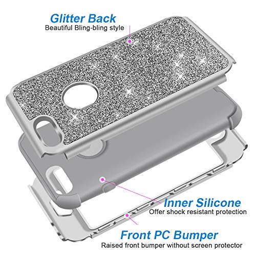 Hython Designed for iPhone 8 Plus, iPhone 7 Plus Case, Heavy Duty Defender Protective Bling Glitter Sparkle Hard Shell Hybrid Shockproof Rubber Bumper Cover, Gray - Image 3