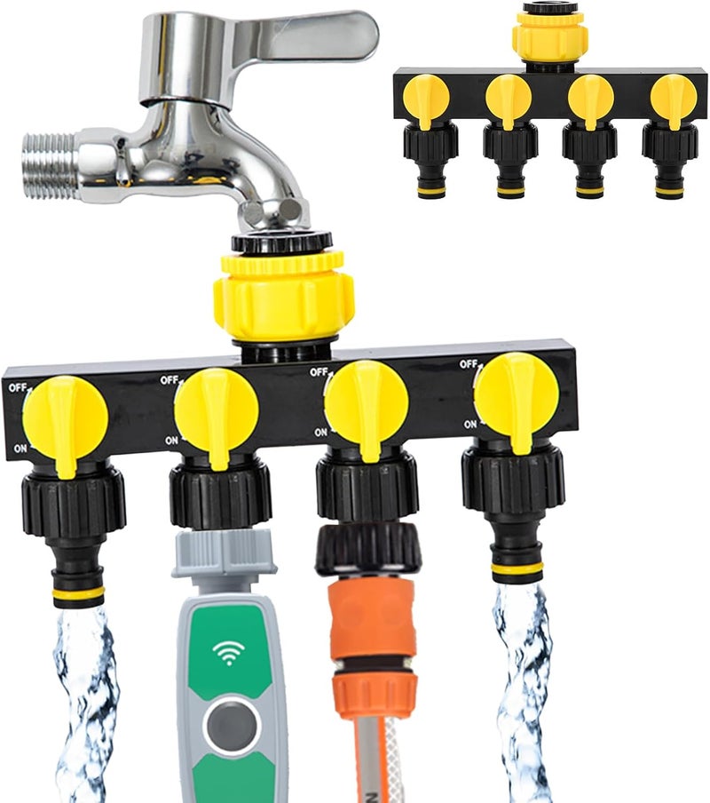 RoseFlower Leak-Proof Sturdy Garden Hose Splitter 4 Way, Outdoor Tap Connector, 3/4" and 1/2" Tap Distributor for Outside Tap Fitting and Garden Hoses, Individual On-Off Valve Water Tap Splitter - Image 2