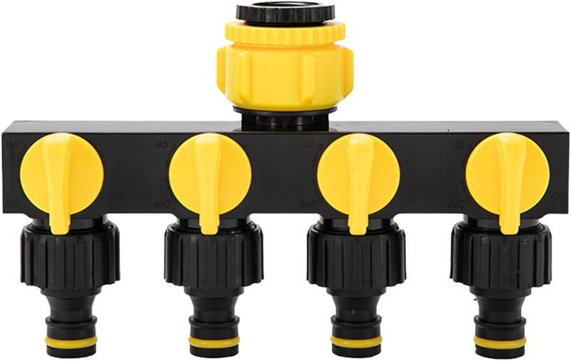 RoseFlower Leak-Proof Sturdy Garden Hose Splitter 4 Way, Outdoor Tap Connector, 3/4" and 1/2" Tap Distributor for Outside Tap Fitting and Garden Hoses, Individual On-Off Valve Water Tap Splitter - Image 1