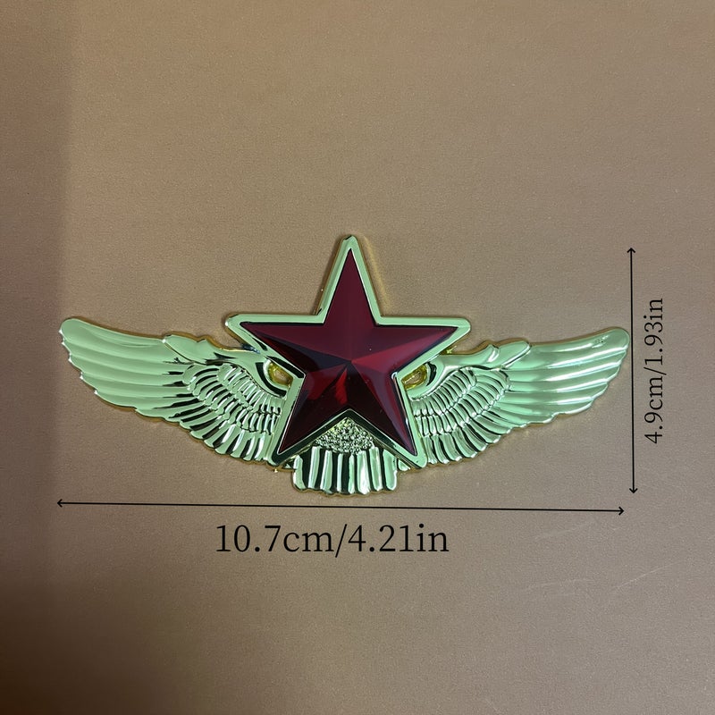 نجمة خماسية فضية معدنية مع جناح شعار سيارة شارة صندوق الأمتعة ملصق جانبي للرفرف - Image 2