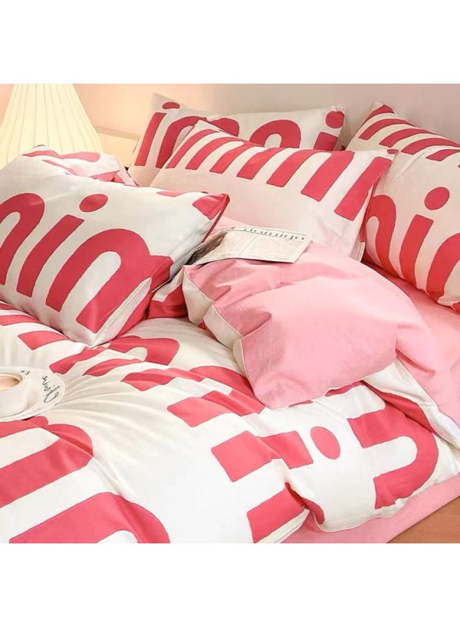 Generic Nanjiren Four-piece Set Washed Cotton Quilt Cover Student Dormitory Bed Single Quilt Three-piece Set Bedding Quilt Cover-Color:tidal Powder-Specifications:1.8x 2.2 M [single Quilt Cover]] - Image 1