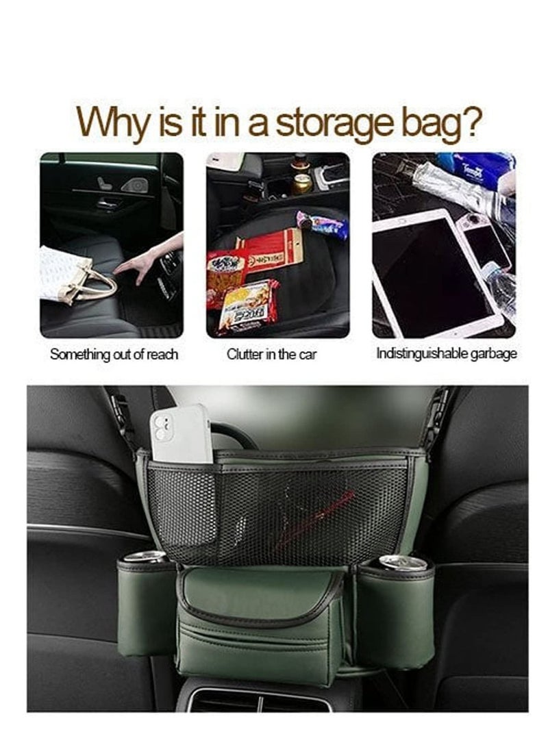 SYOSI حامل حقيبة السيارة بين المقاعد بسعة كبيرة من الجلد السويدي لحقيبة السيارة، وحدات تنظيمية للسيارة لتخزين المستندات والهاتف - Image 5