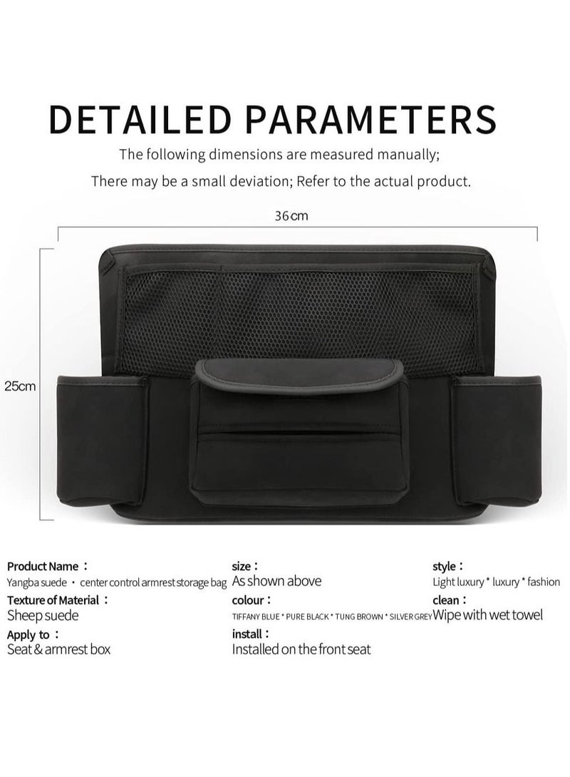 SYOSI حامل حقيبة السيارة بين المقاعد بسعة كبيرة من الجلد السويدي لحقيبة السيارة، وحدات تنظيمية للسيارة لتخزين المستندات والهاتف - Image 2
