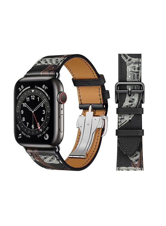 NIBEMINENT Genuine Leather Replacement Band For Apple Watch Series 6/SE/5/4/3/2/1 Noir Black