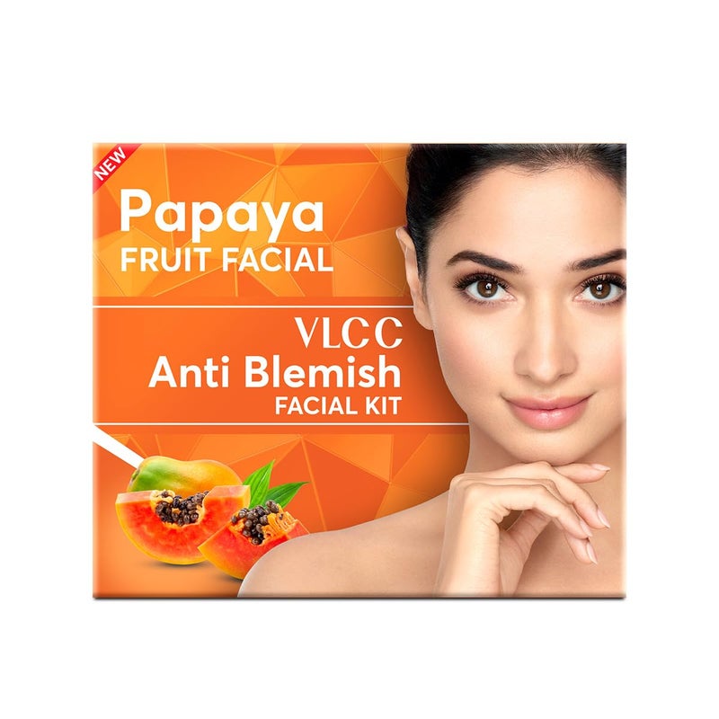 VLCC Papaya Fruit Facial Kit 60g Glowing Blemish Free Skin With Papaya Cucumber Peach and Orange Peel Extracts Glowing at Home Facial Kit - Image 1