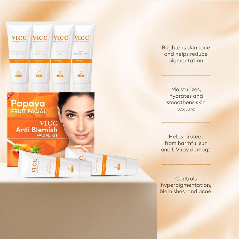 VLCC Papaya Fruit Facial Kit 60g Glowing Blemish Free Skin With Papaya Cucumber Peach and Orange Peel Extracts Glowing at Home Facial Kit - Image 4