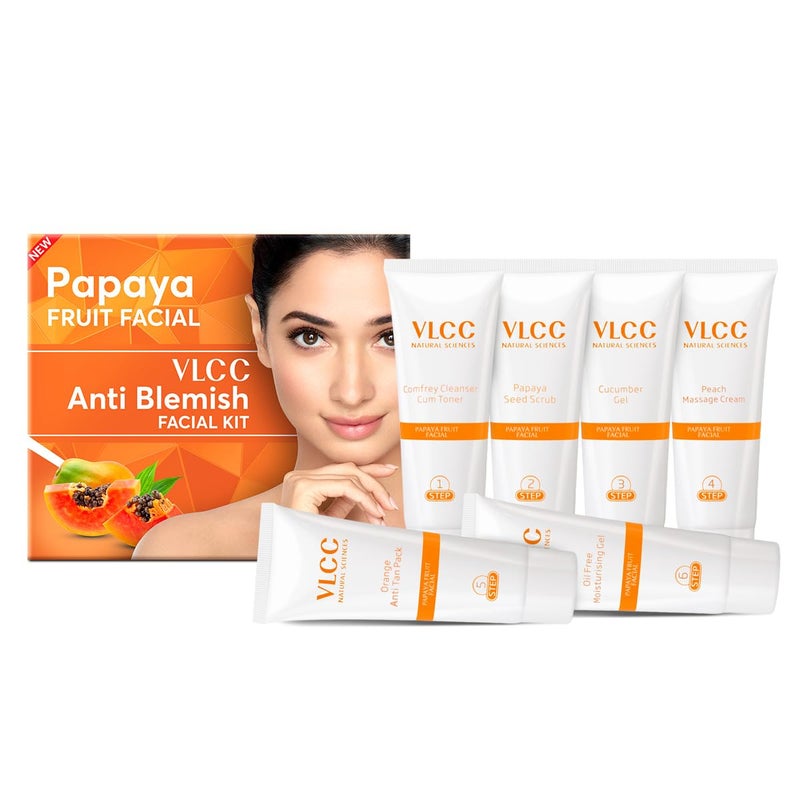 VLCC Papaya Fruit Facial Kit 60g Glowing Blemish Free Skin With Papaya Cucumber Peach and Orange Peel Extracts Glowing at Home Facial Kit - Image 2