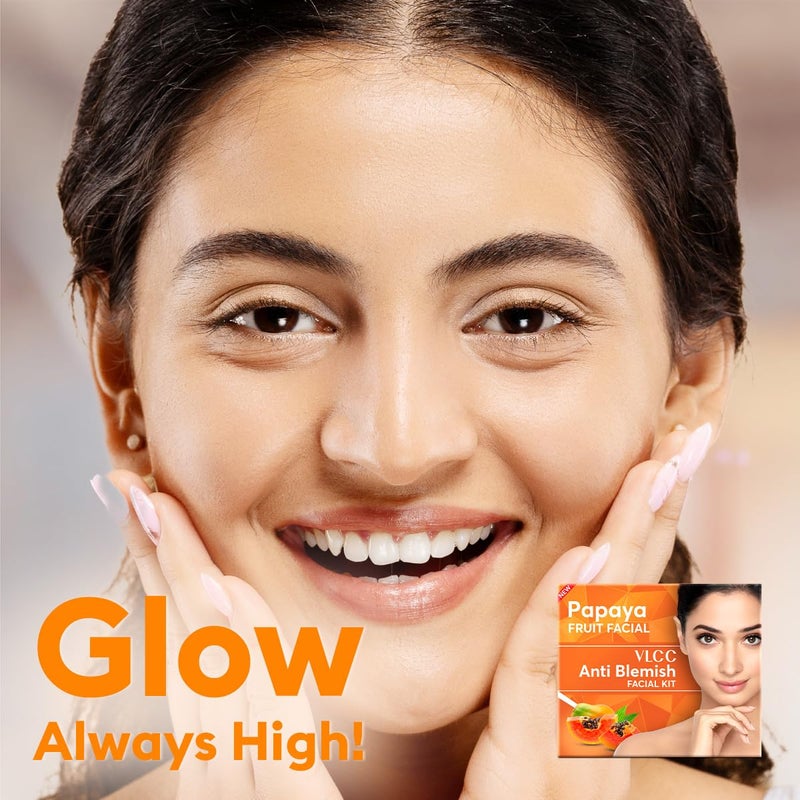 VLCC Papaya Fruit Facial Kit 60g Glowing Blemish Free Skin With Papaya Cucumber Peach and Orange Peel Extracts Glowing at Home Facial Kit - Image 3