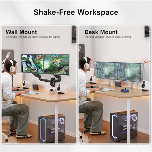 HUANUO Dual Monitor Wall Mount for 17-32 Inch Computer Screen Mount (4.4-17.6lbs Per Arm) - VESA 75x75/100x100 Height Adjustable Stand for Dual Monitors - Home Office Desk Setup - Image 5