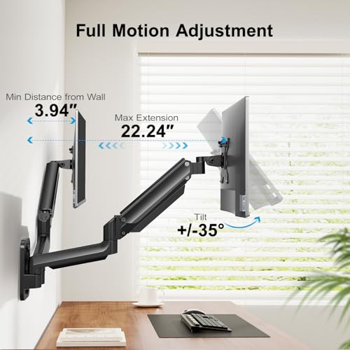 HUANUO Dual Monitor Wall Mount for 17-32 Inch Computer Screen Mount (4.4-17.6lbs Per Arm) - VESA 75x75/100x100 Height Adjustable Stand for Dual Monitors - Home Office Desk Setup - Image 3