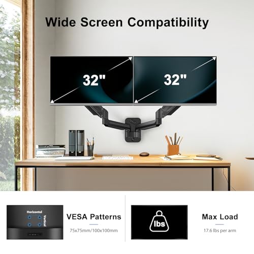 HUANUO Dual Monitor Wall Mount for 17-32 Inch Computer Screen Mount (4.4-17.6lbs Per Arm) - VESA 75x75/100x100 Height Adjustable Stand for Dual Monitors - Home Office Desk Setup - Image 2