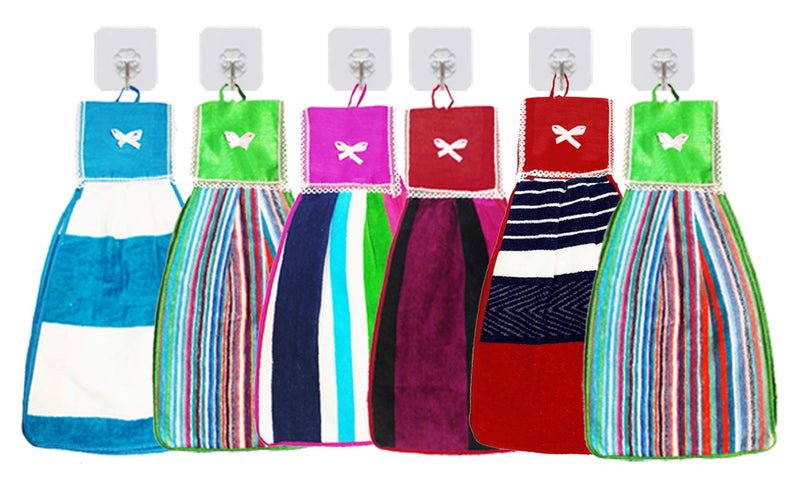 Kuber Industries Hanging Cotton 6 Pieces Cotton Washbasin Napkin/Hand Towel for Kitchen and Bathroom (Multi) - Image 1