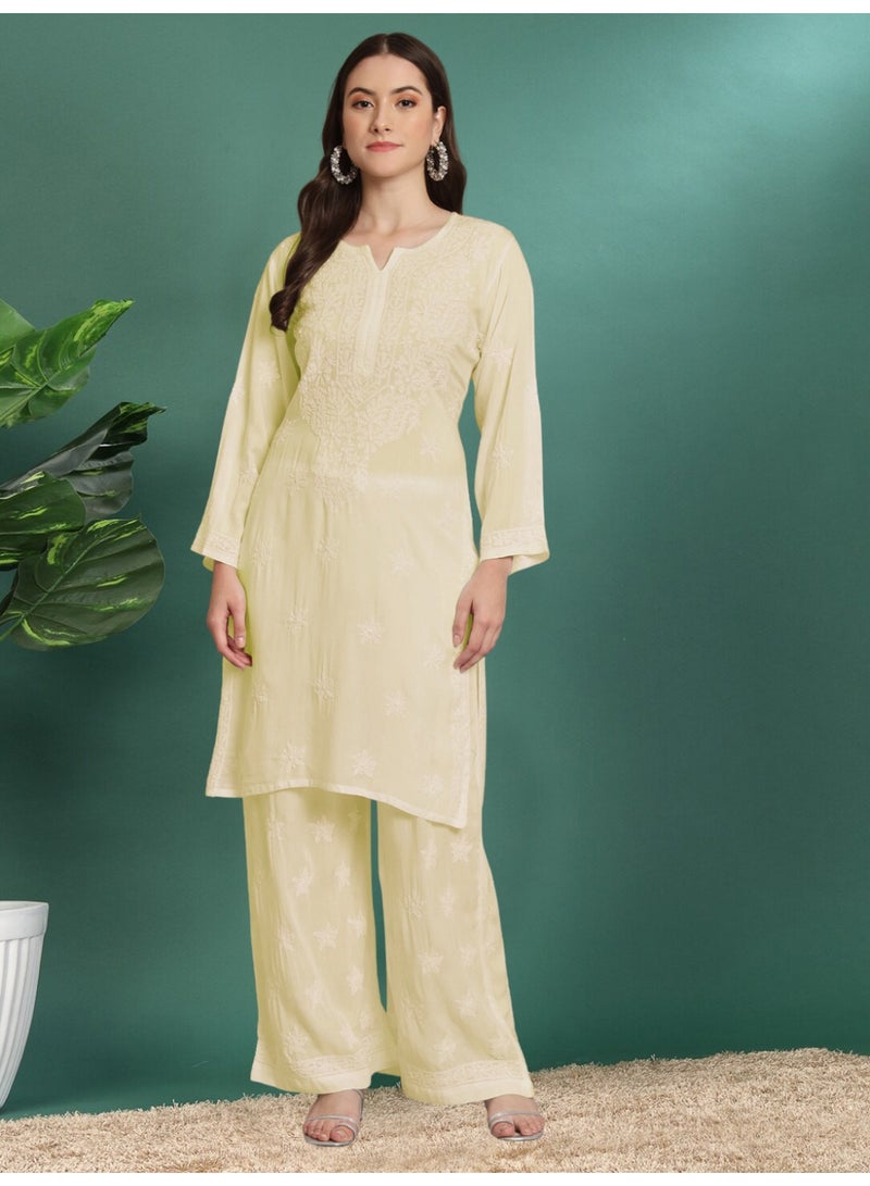 Alaya Women Hand Embroidered Lucknowi Chikankari Modal Kurta Set AL3662 - Image 1