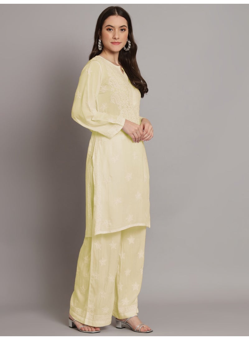 Alaya Women Hand Embroidered Lucknowi Chikankari Modal Kurta Set AL3662 - Image 3