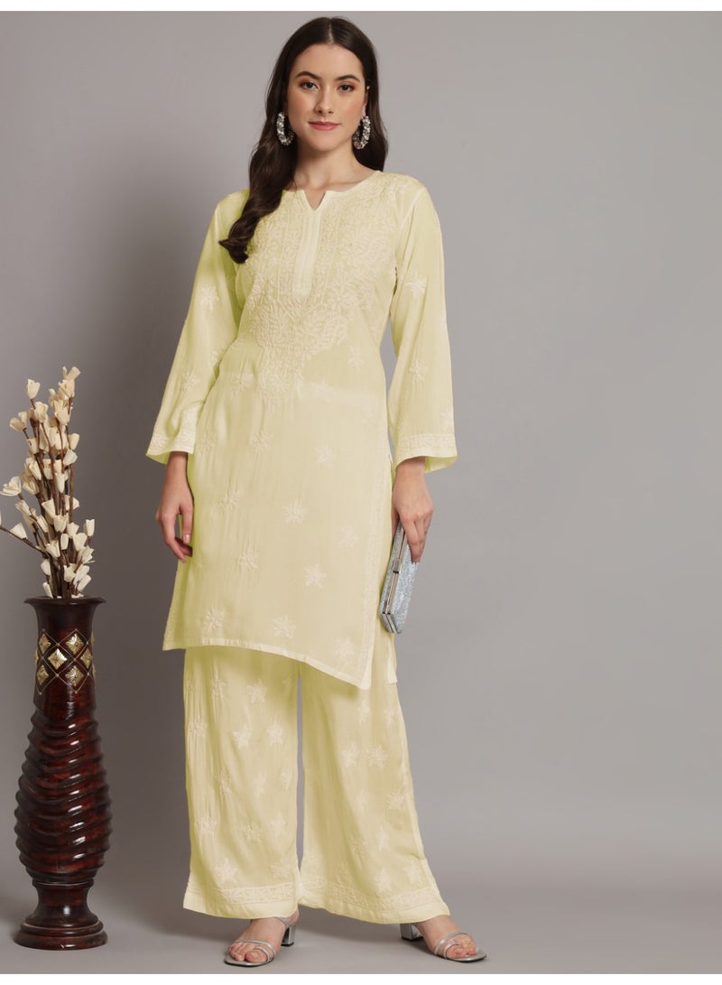 Alaya Women Hand Embroidered Lucknowi Chikankari Modal Kurta Set AL3662 - Image 4
