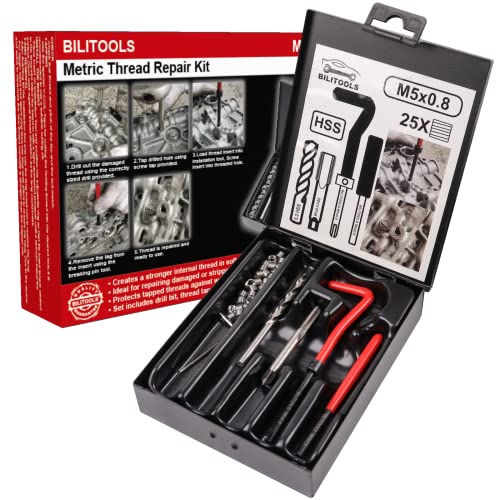 BILITOOLS M5x0.8 Thread Repair Kit, HSS Drill Helicoil Repair Kit Metric - Image 1